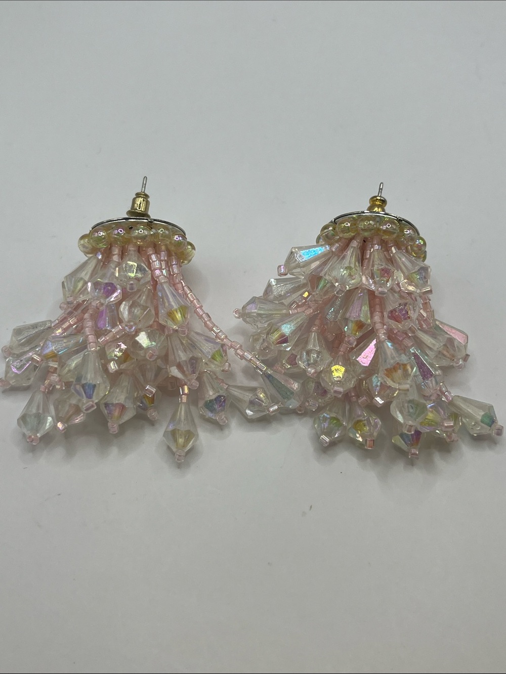 Pink Iridescent Beaded Tassel Earrings - Picture 9 of 9